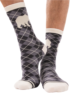 ^Grey Argyle Bear Crew Sock: