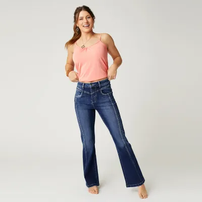 C+C EverStretch Flare Jeans w/ Front Vertical Seam: