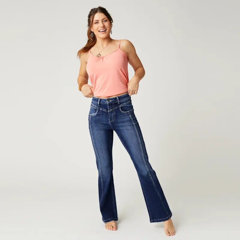 C+C EverStretch Flare Jeans w/ Front Vertical Seam:
