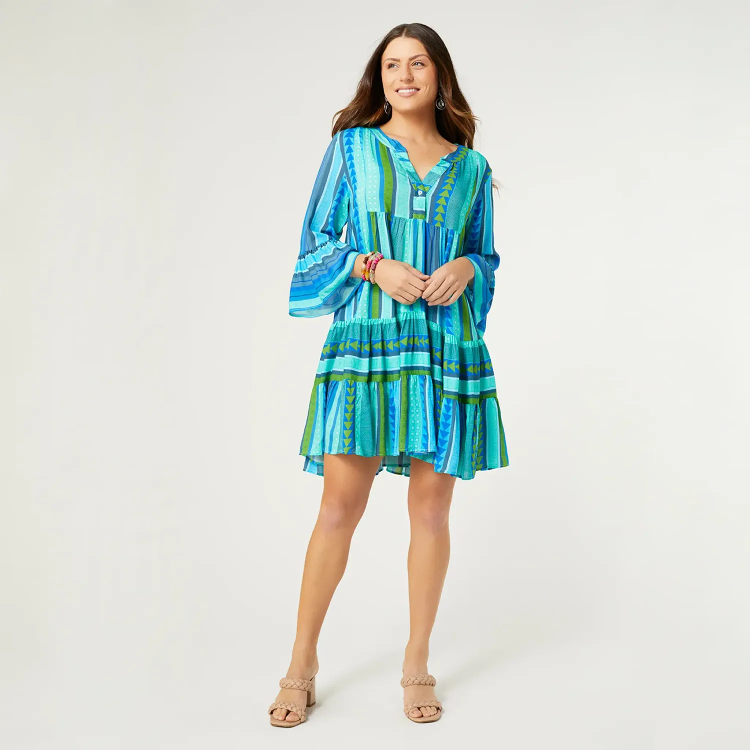 COCO + CARMEN Milena Ruffle Sleeve Tunic Dress