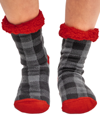 Grey Plaid Plush Sock
