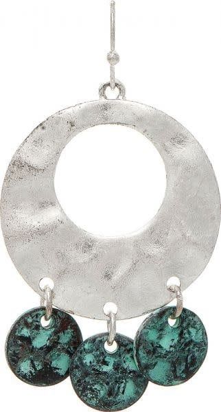 Rain: Earrings: Silver Open Disc Patina Dangles