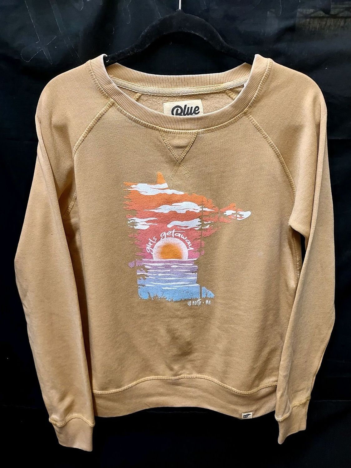 Blue 84 Burnout Fleece Crew &quot;Girls Getaway&quot;:, Color: Mustard:, Size: Small