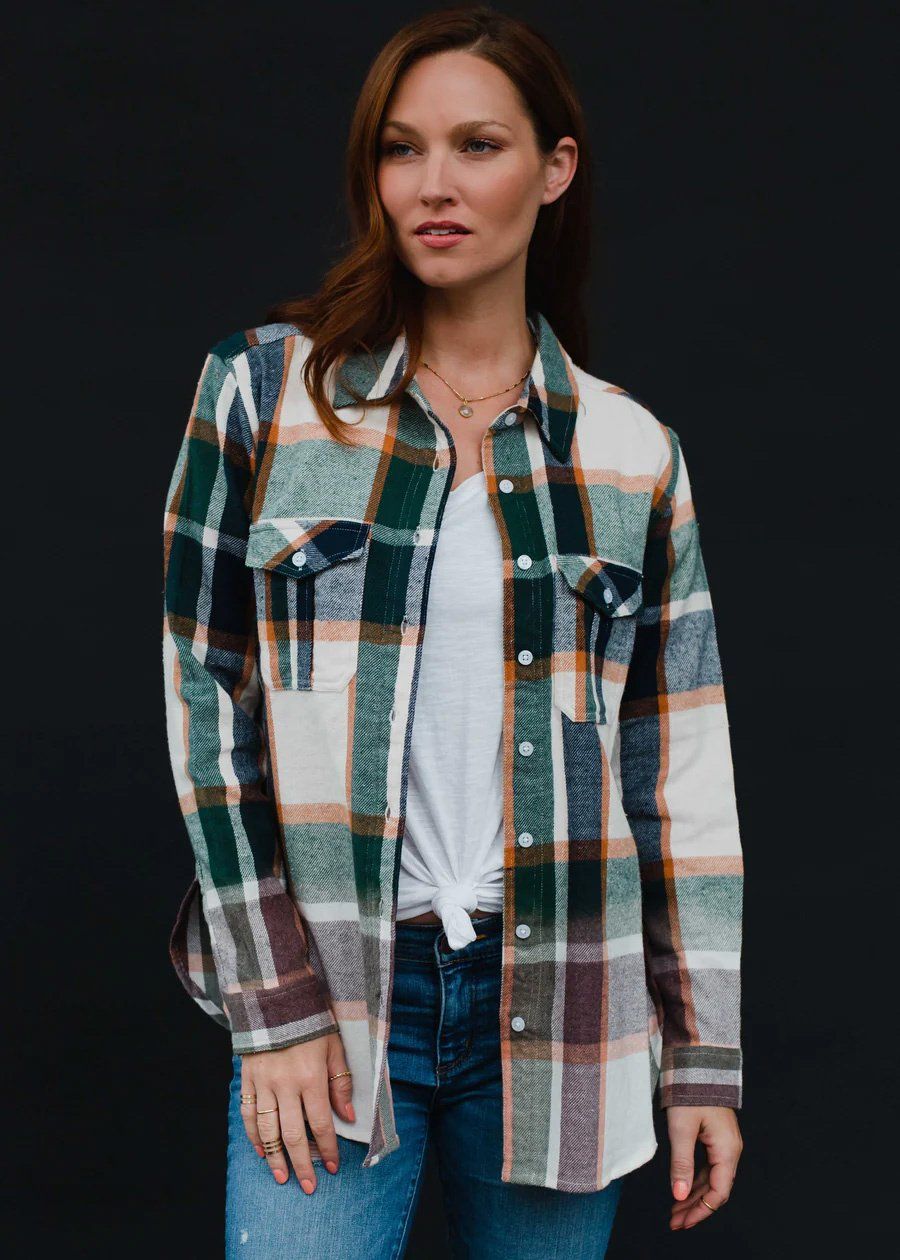 Panache Plaid Flannel:, Color: Green, Blue, White &amp; Yellow:, Size: Small