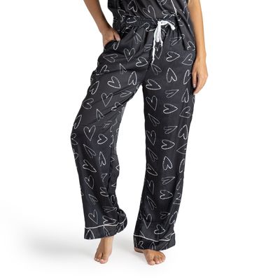 Hello Mello Beauty Sleep Satin Pajama Pants, Color: I Love Sleep (Black):, Size: M/L (8-12)