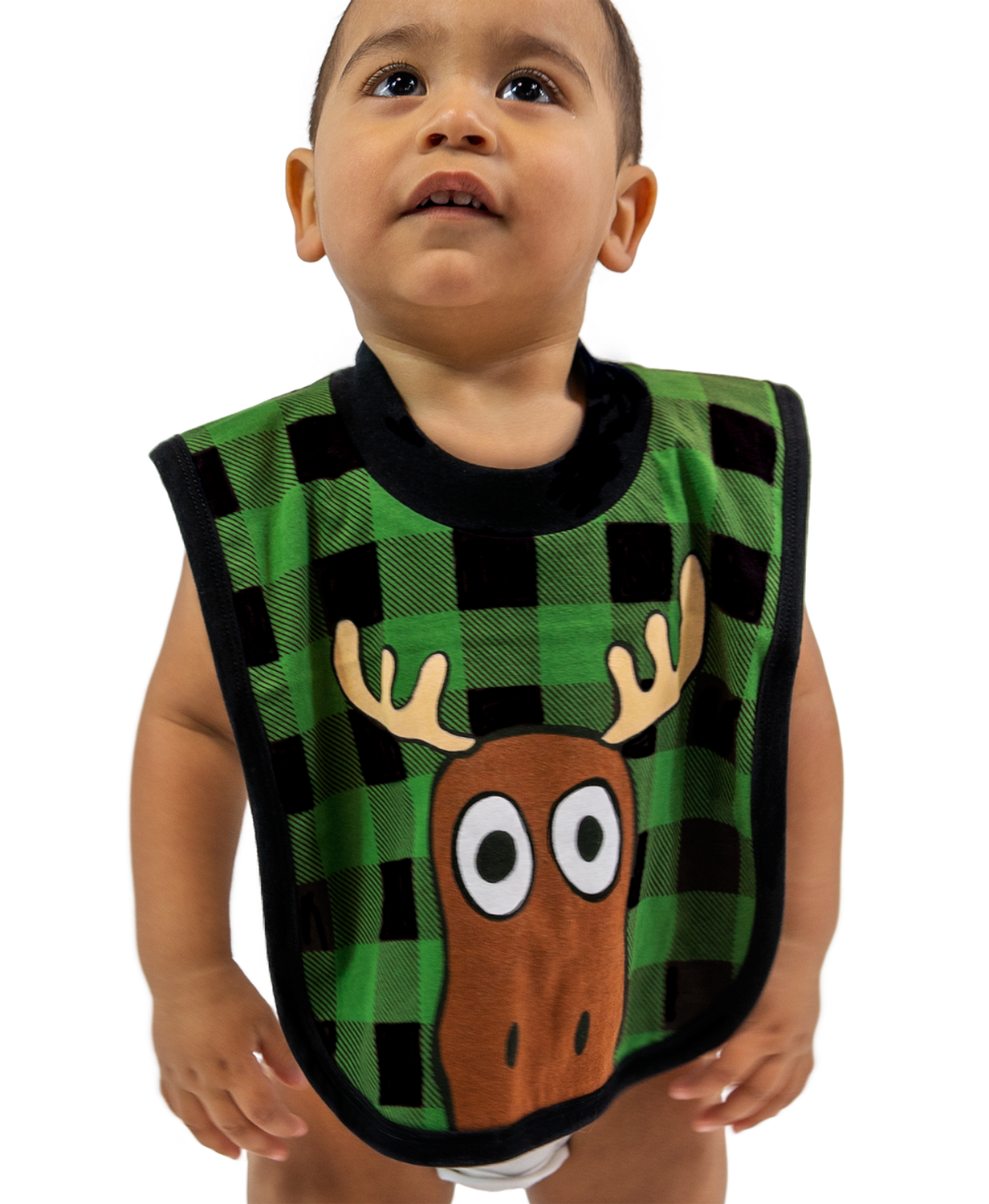 ~Moose Plaid Green Infant Bib