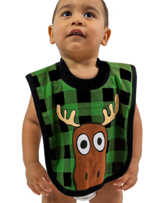 ~Moose Plaid Green Infant Bib