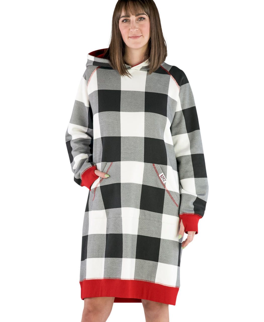Lazy One Black White Plaid Sleep Hoodie