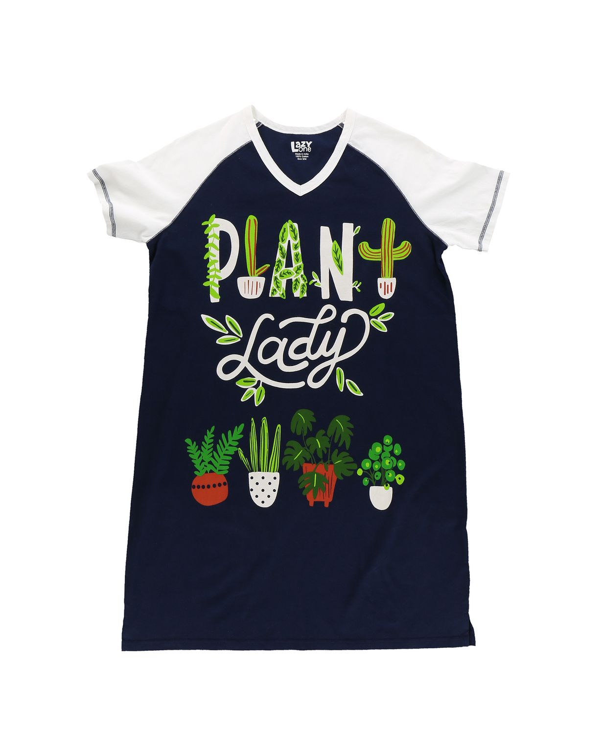 ^ Lazy One: Plant Lady  V-neck Nightshirt, Size: S/M