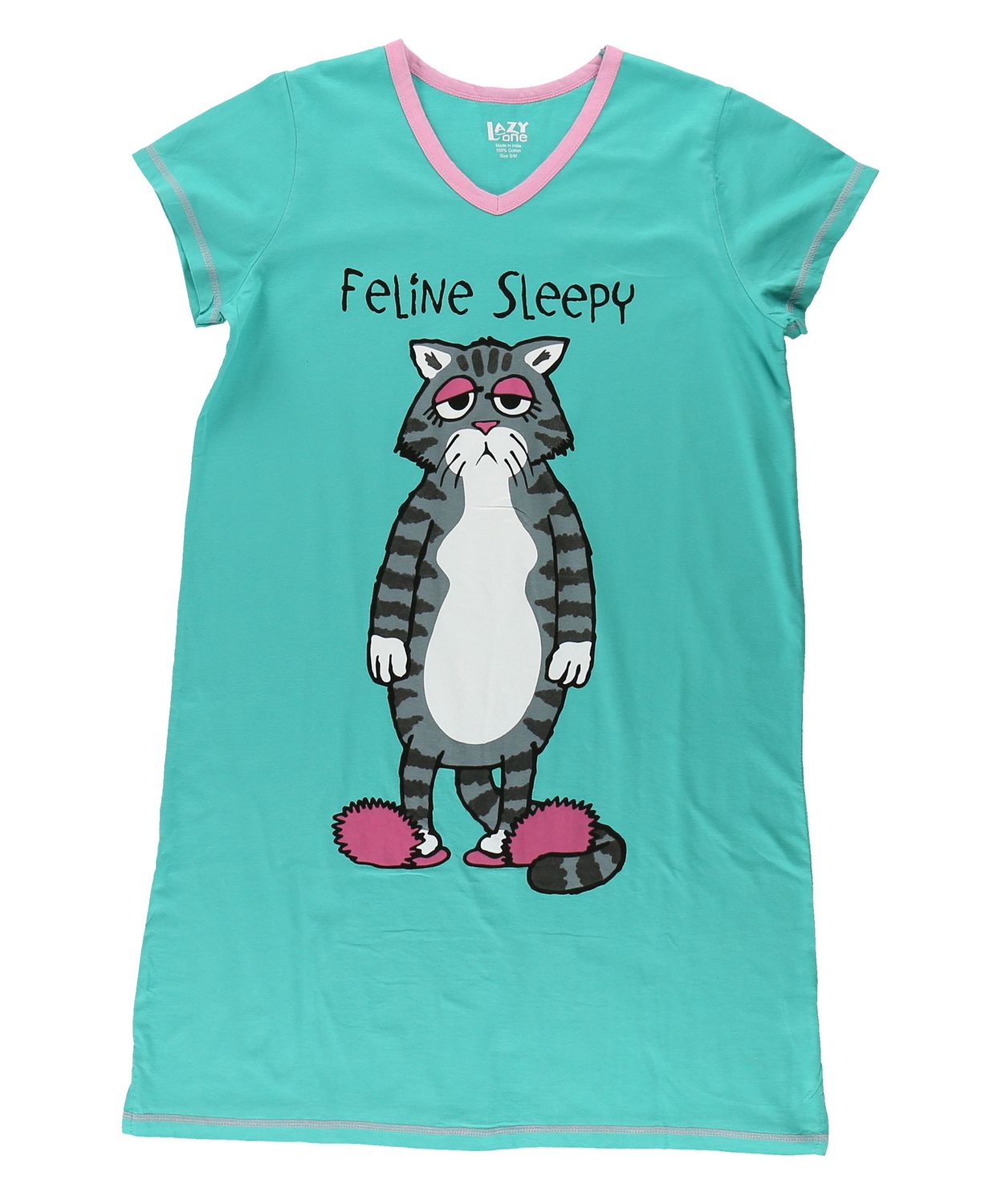 Lazy One: Feline Sleepy  V-neck Nightshirt, Size: S/M