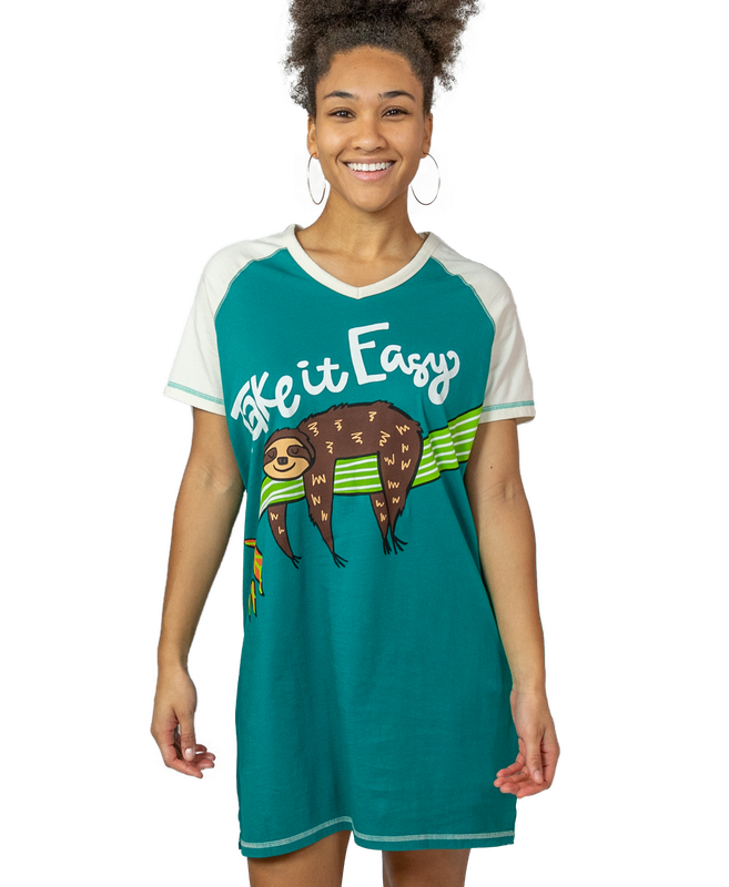 ^Lazy One Take it Easy Women&#39;s Sloth V-Neck Nightshirt
