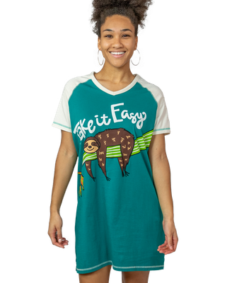 ^Lazy One Take it Easy Women&#39;s Sloth V-Neck Nightshirt