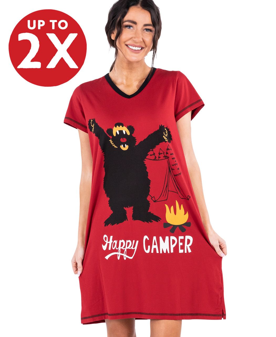 ^Lazy One Happy Camper Women&#39;s V-neck Nightshirt, Size: S/M