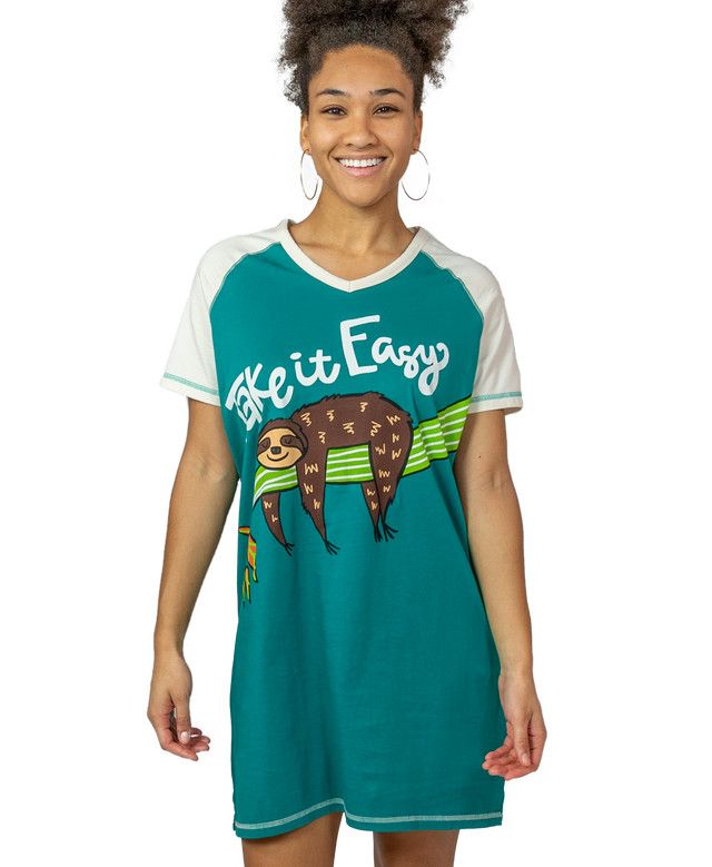 ^Lazy One Take it Easy Women&#39;s Sloth V-Neck Nightshirt, Size: S/M