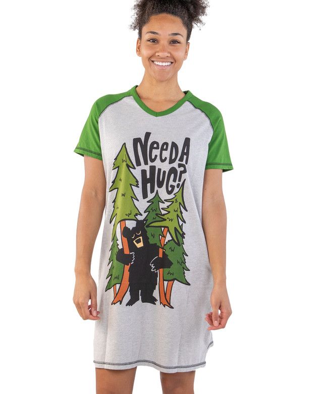 ^Lazy One Need a Hug? Women&#39;s Bear V-Neck Nightshirt, Size: S/M