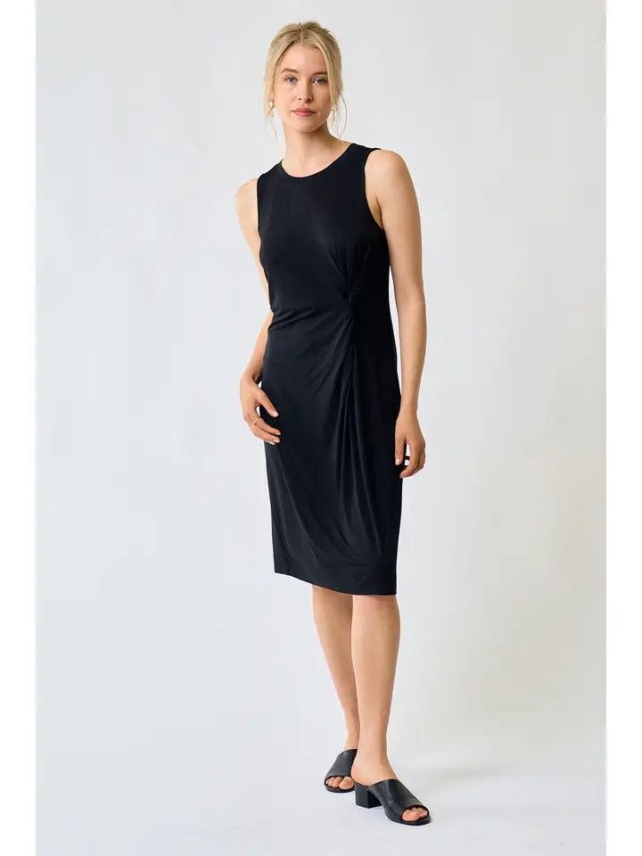 Front Twist Sleeveless Midi Dress:, Color: Black:, Size: Small