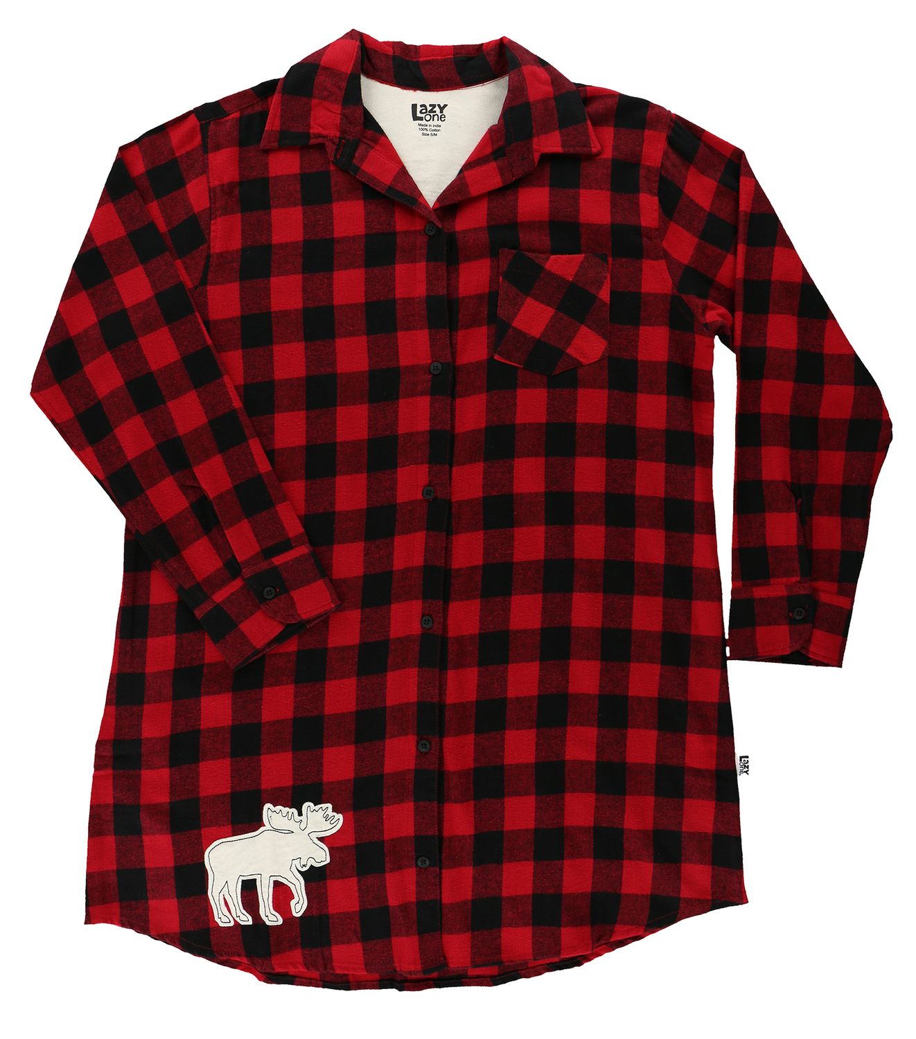 Flannel Moose Plaid Nightshirt, Size: S/M