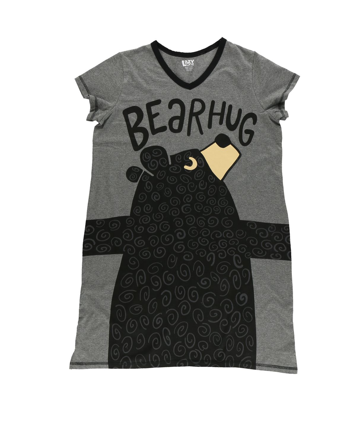 ^Bear Hug Grey V-neck  Nightshirt, Size: S/M