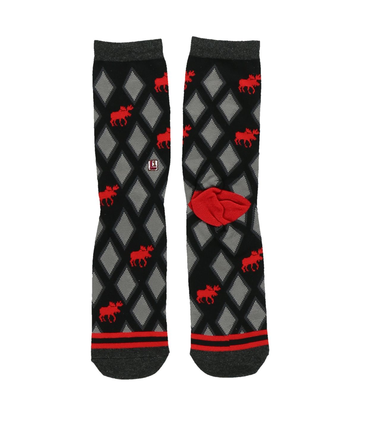 ^Red Argyle Moose Crew Sock:, Size: One Size