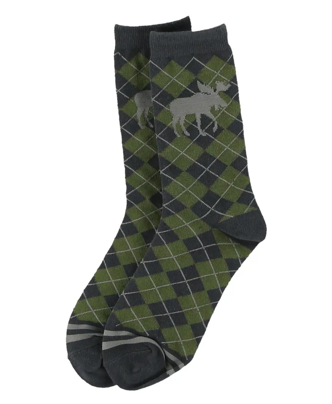 ^Green Argyle Moose Crew Sock:, Size: One Size