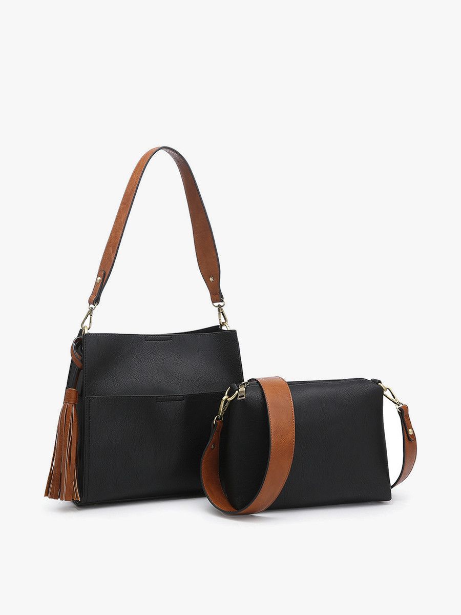 Jen &amp; Co: Lyla Bucket Bag &amp; C/B:, Color: Black/Brown