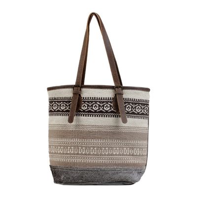 Myra Beige Tribal Patterned Tote Bag