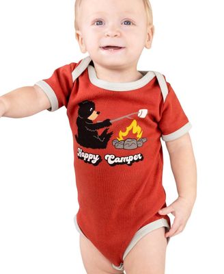 Lazy One Happy Camper Red Infant Creeper Onesie