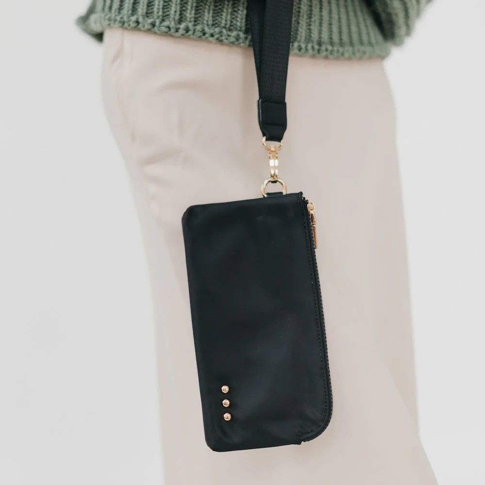 Pretty Simple Cove Double Zip Nylon Wristlet Wallet, Color: Black