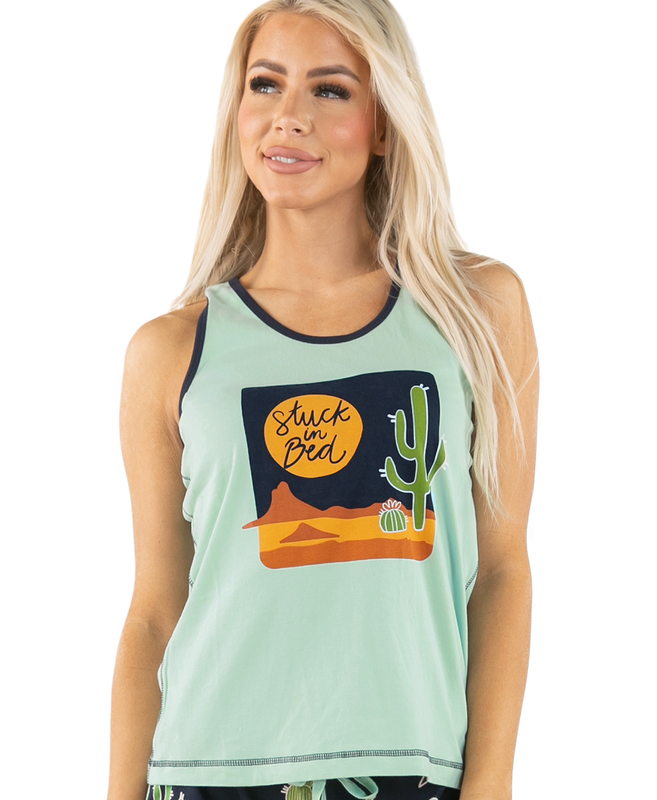 ~(P) Lazy One Stuck in Bed Blue Women&#39;s Tank Top