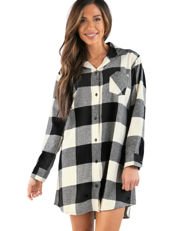 Lazy One Flannel Truck Plaid | Button Nightshirt