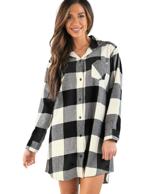 Lazy One Flannel Truck Plaid | Button Nightshirt