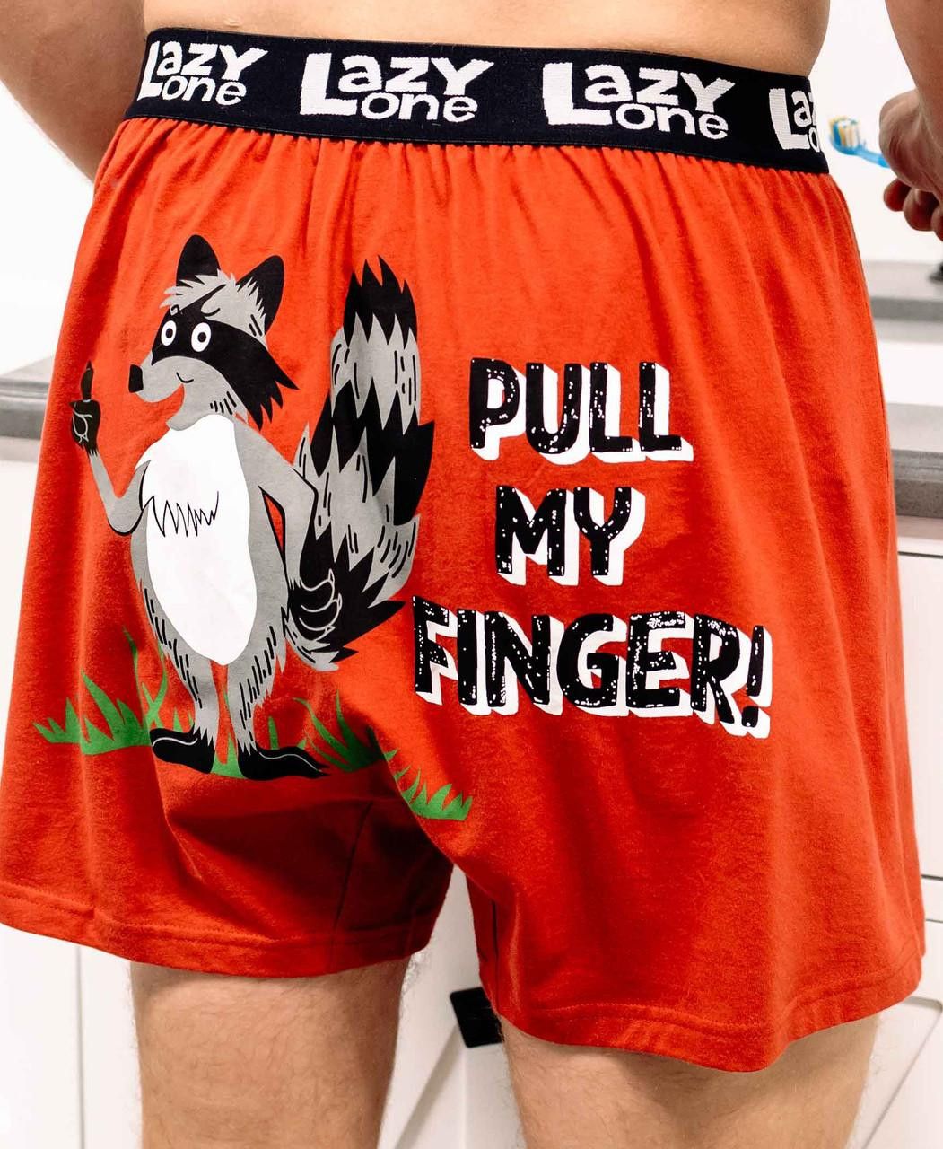 Lazy One Pull My Finger Men&#39;s Red Raccoon Boxer:
