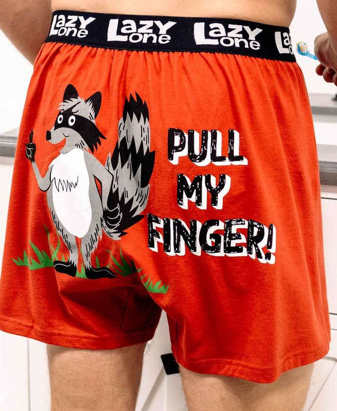 Lazy One Pull My Finger Men&#39;s Red Raccoon Boxer: