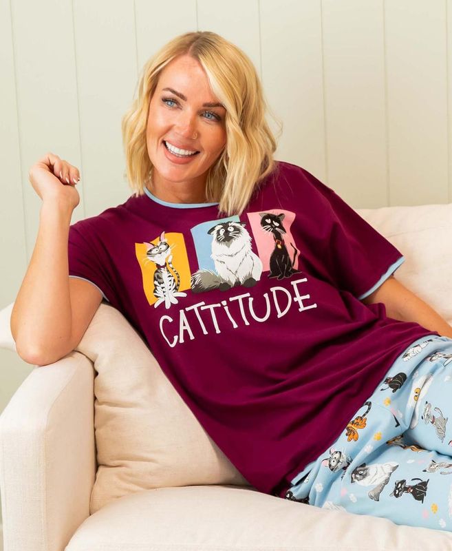Lazy One Cattitude Women&#39;s Regular Fit PJ Tee: