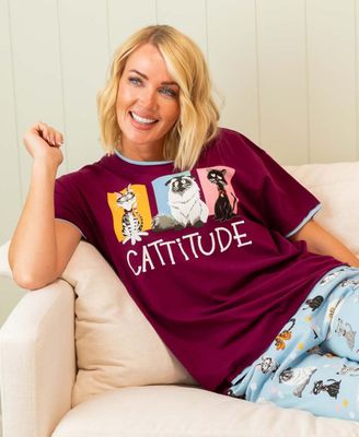 Lazy One Cattitude Women&#39;s Regular Fit PJ Tee:
