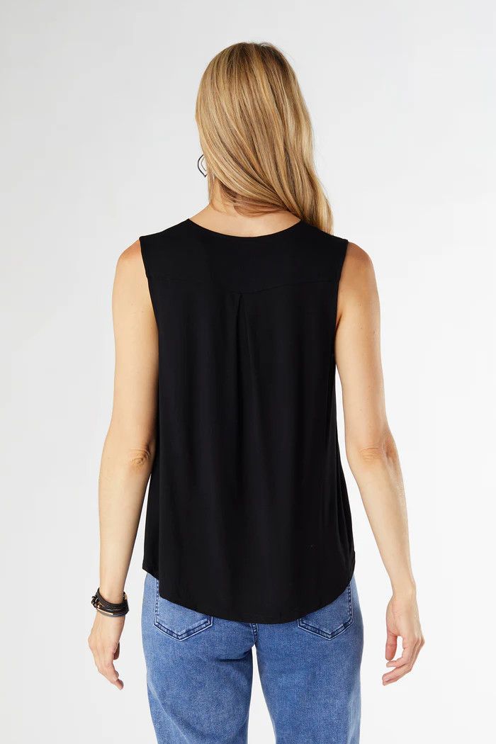 Coco + Carmen Erin Pleat Back V-Neck Tank, Color: Black, Size: S/M
