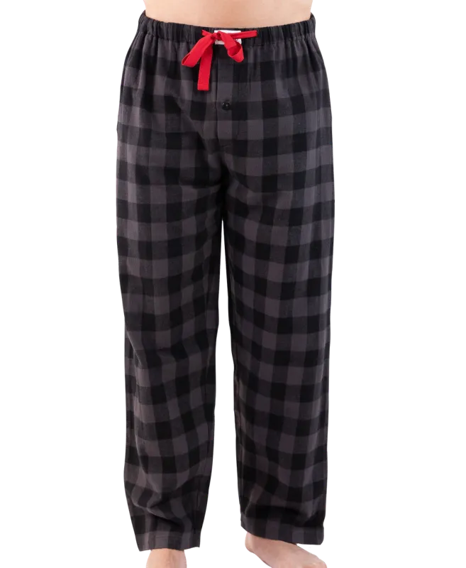 ^Grey Plaid Men's Flannel PJ Pant
