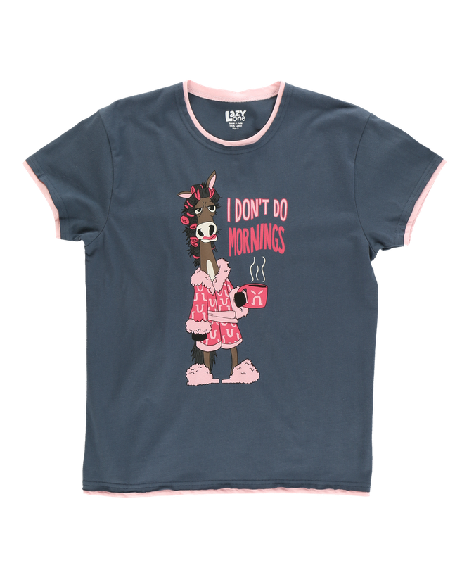 (P) Lazy One Don't Do Mornings Horse Women's PJ Tee: