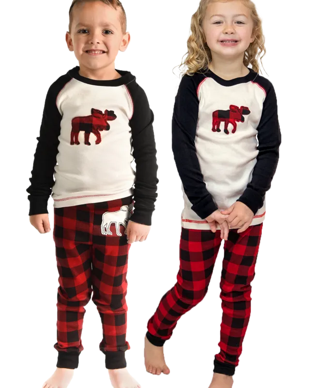 Lazy One Moose Plaid LS PJ Set: