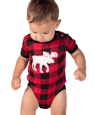 Moose Plaid Applique Infant Creeper Onesie