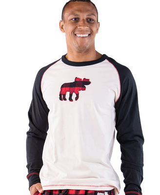 Moose Plaid LS PJ Tee