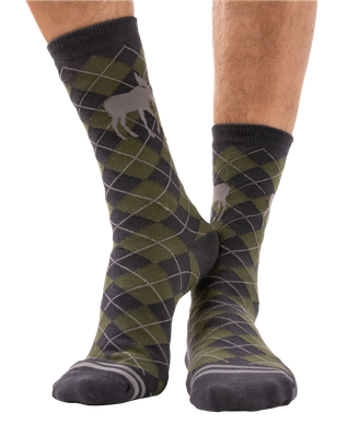 ^Green Argyle Moose Crew Sock: