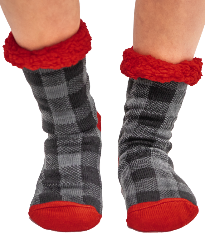 Grey Plaid Plush Sock