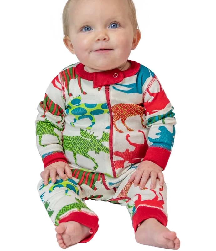 ^Lazy One Pattern Moose Infant Union Suit