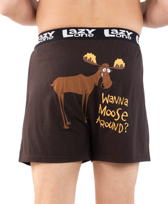 ^(P)  Lazy One: Wanna Moose Around? Men's Funny Boxer