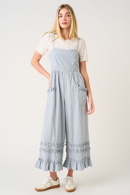 Ruffle Hem Wide Leg Sleeveless Jumpsuit: