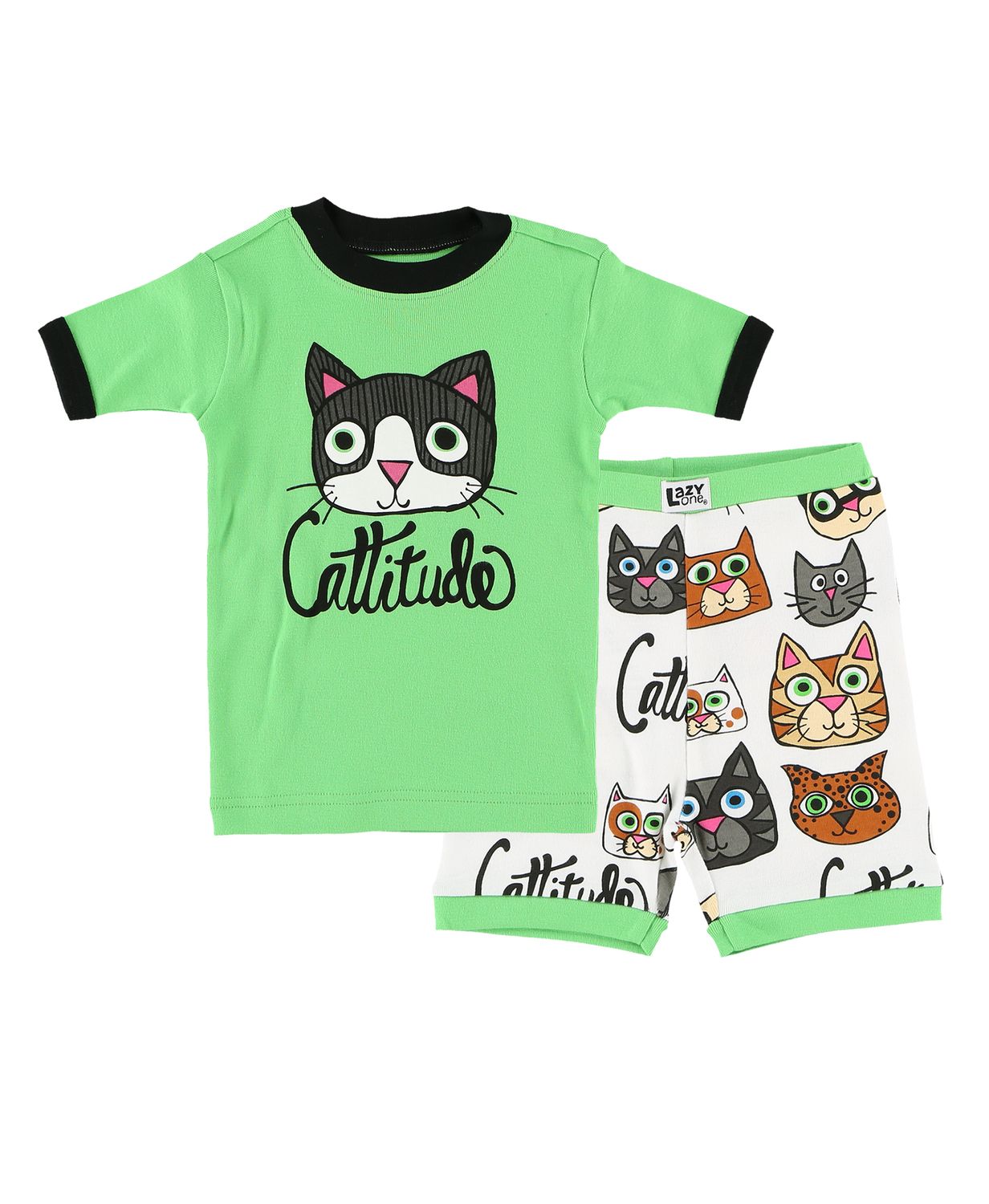 ^(P)Lazy One Cattitude Kid Short PJ Set , Size: 2T