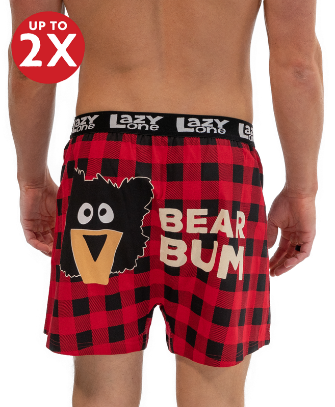 ^ Lazy One Bear Bum Plaid Men's Funny Boxer:
