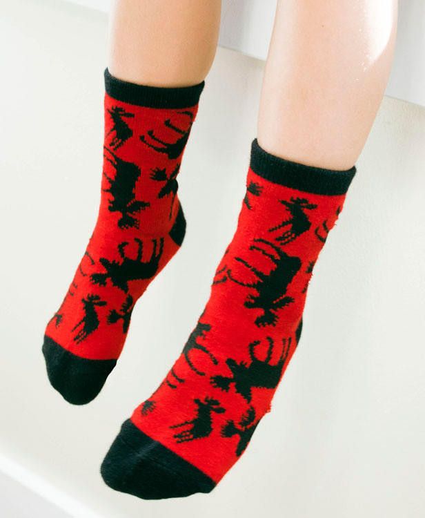 Lazy One Classic Moose Red Kid's Sock