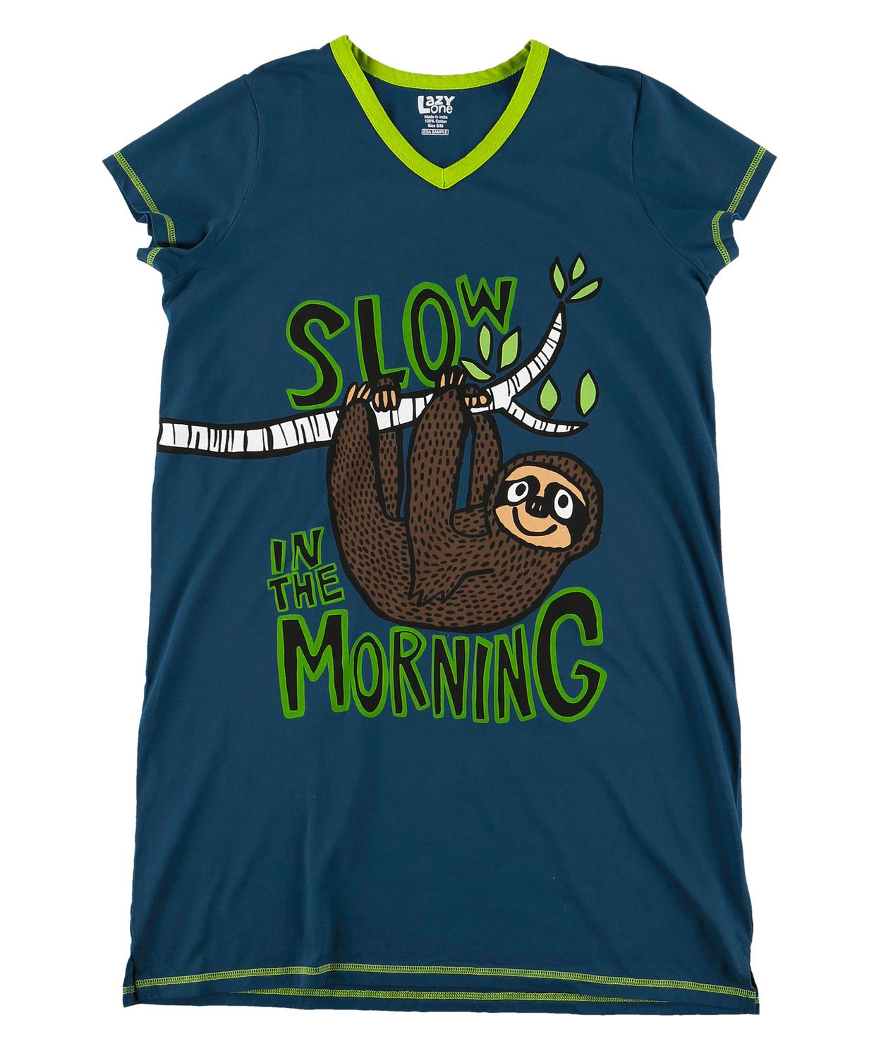 ^ Lazy One: Slow Morning Sloth V-neck Nightshirt, Size: S/M